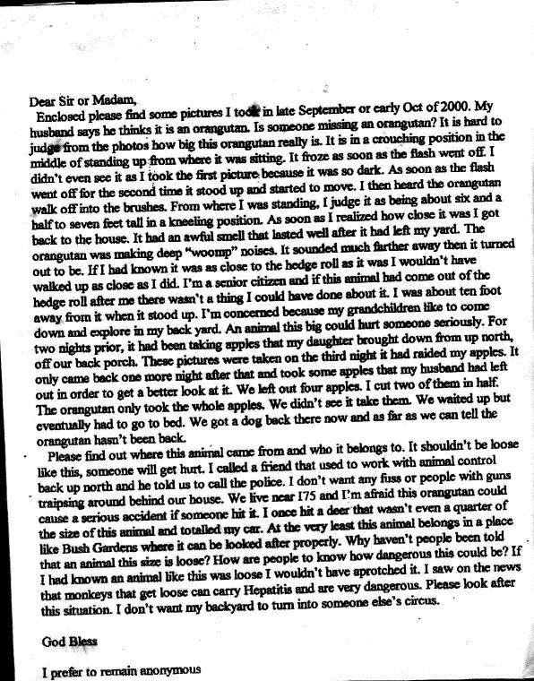 Here is the December 22, 2000, letter mailed to the Sarasota Sheriff’s Department.