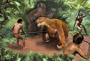 The rendering of a native Brazilian killing of a Mapinguari.